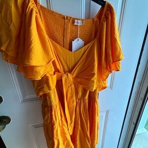 Ivy City Co Orange Ruffled Tie Front Mini Dress